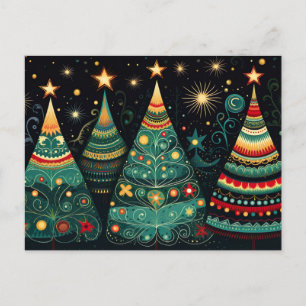 Elegante bunte Weihnachtsbäume  Postkarte