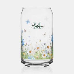 Elegante bunte Wildblumen-Blau-Schmetterling Dosenglas