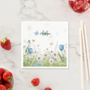 Elegante bunte Wildblumen-Blau-Schmetterling Serviette