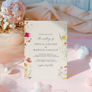 Elegante bunte Wildblumen-Cream-Hochzeit Einladung