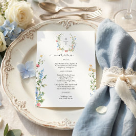 Elegante bunte Wildblumen-Hochzeit Menükarte
