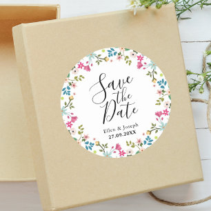 Elegante Bunte Wildblumen Hochzeit Save The Date Runder Aufkleber