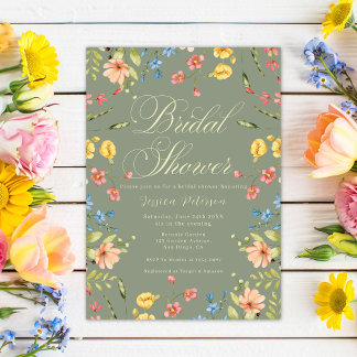 Elegante bunte Wildblumen-Sage-Brautparty Einladung