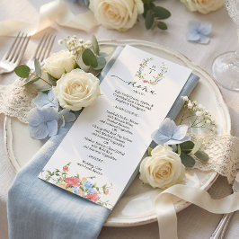 Elegante bunte Wildblumenhochzeit Menükarte
