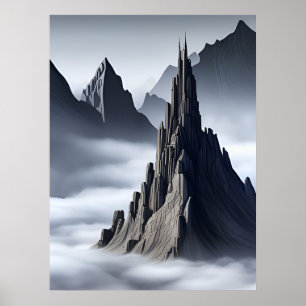 Elegante Burg auf den mystischen Gipfeln AI Genera Poster