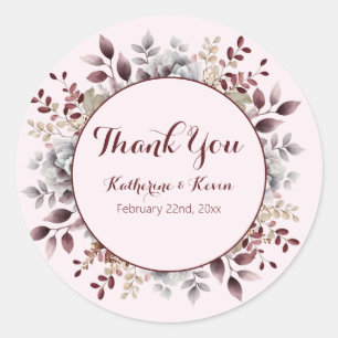 Elegante Burgandy Dusty Rose Blush Bloral Wedding Runder Aufkleber