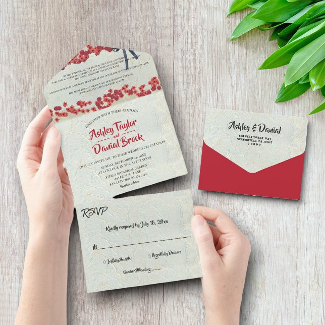 Elegante Burgund Country Floral Rustikale Hochzeit All In One Einladung (Von Creator hochgeladen)