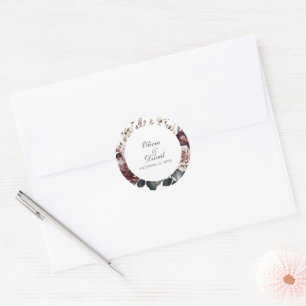 Elegante Burgund & Dusty Rose Florale Hochzeit  Runder Aufkleber