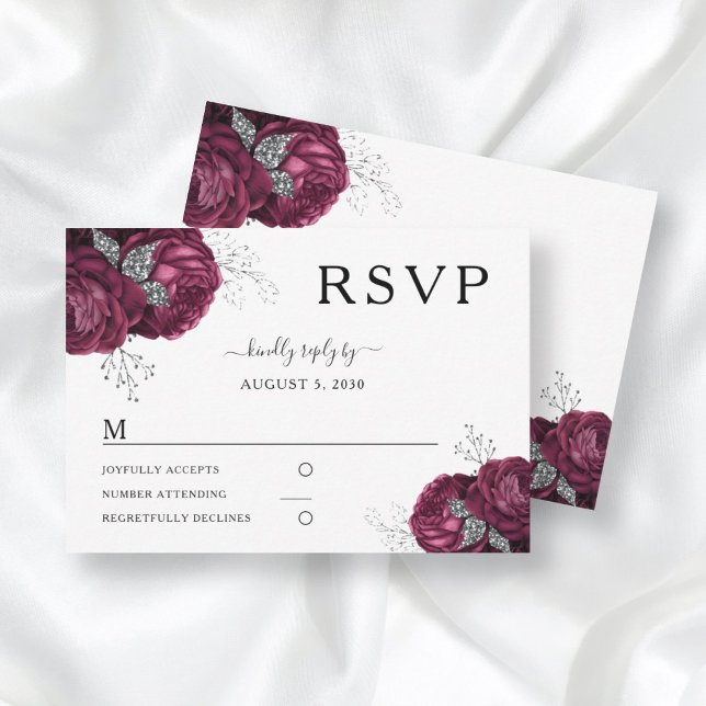 Elegante Burgund Floral Elegante Hochzeit RSVP Karte (Von Creator hochgeladen)