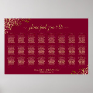 Elegante Burgund & Gold 24-Tisch-Sitzordnung Poster