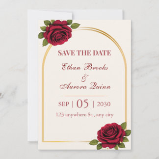 Elegante Burgund & Gold Blumen Save-the-Date-Karte Save The Date
