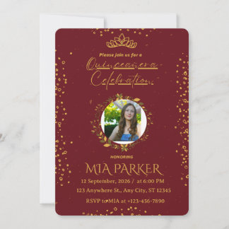 Elegante Burgund Gold Quinceanera-Foto-Einladung Einladung