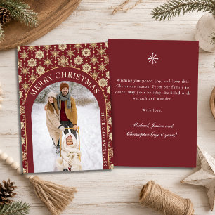 Elegante Burgund & Gold-Schneeflocken-Weihnachtsfo Feiertagskarte