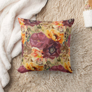 Elegante Burgund-orange Herbstblumen Kissen