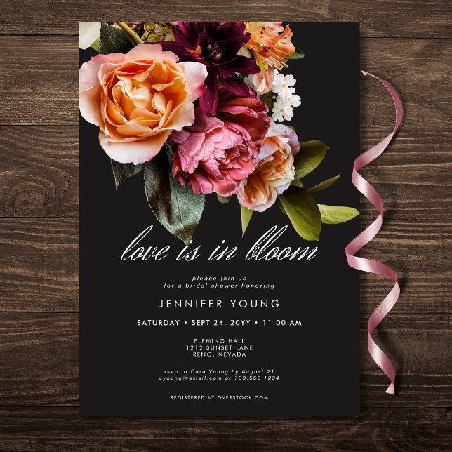 Elegante Burgund Rosa Liebe in Blütendusche Einladung (Elegant Burgundy Pink Floral Love In Bloom Shower Invitation)
