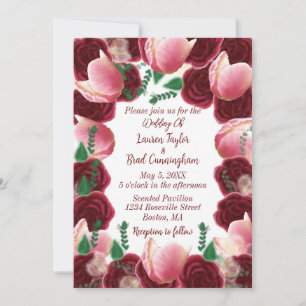 Elegante Burgund & Rosé Hochzeit Einladung