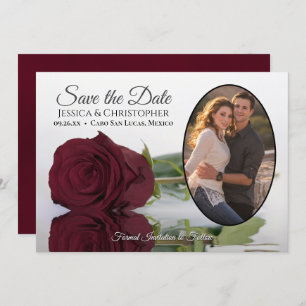 Elegante Burgund-Rose mit Oval Foto Hochzeit Save The Date