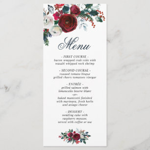 Elegante Burgund Rose Wintergrün Hochzeit Menükarte