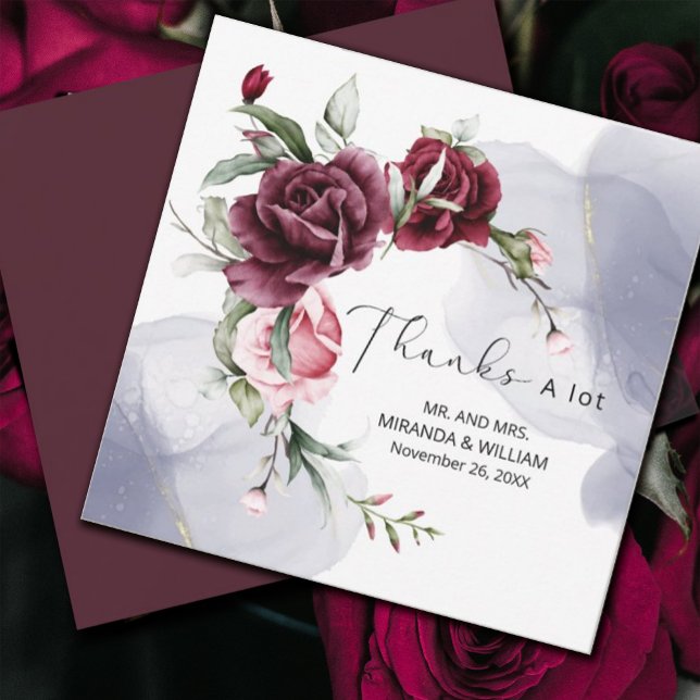 Elegante Burgund Rote Rosen Wasserfarbe Danke Ca (#Romance #redroses #thankyoucard#FloralRomance #romanticburgundy #Blush #elegantinvitation)