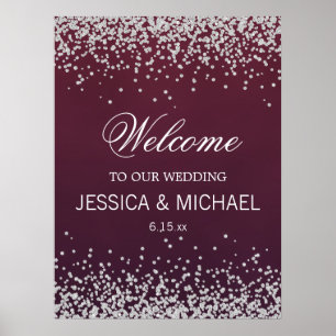 Elegante Burgund Silber Glitter Hochzeit Poster