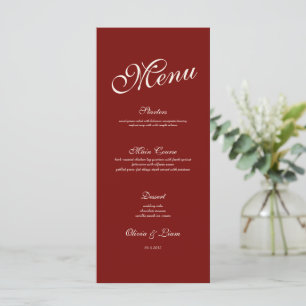Elegante Burgund- und Elfenbein-Hochzeitsmenükarte Menükarte