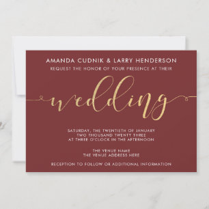 Elegante Burgund- und Gold-Hochzeitseinladung Einladung