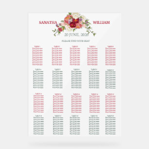 Elegante Burgund- und Rosa-Blüten-Hochzeit Acrylschild