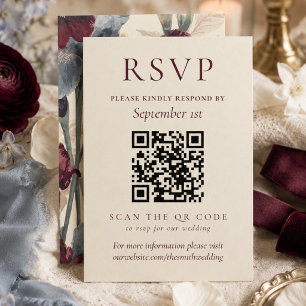 Elegante Burgund- und Staubblau-Hochzeit mit QR-Co RSVP Karte