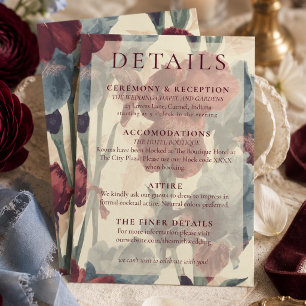 Elegante Burgund- und Staubblaue Hochzeitsdetails Begleitkarte