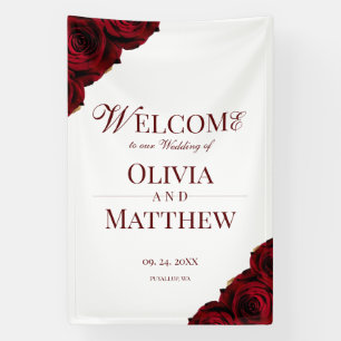 Elegante Burgund und weiße Rosen Hochzeit Banner