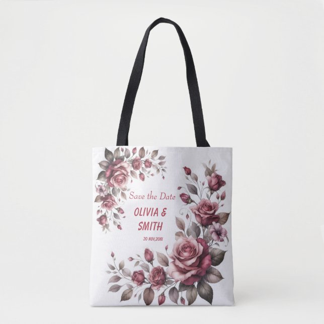 Elegante Burgund Wasserfarben Rose Tasche (Vorderseite)