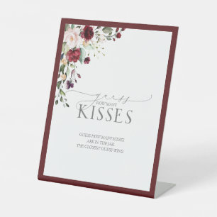 Elegante Burgund Wasserfarbenflora Wie viele Küsse Sockelschild