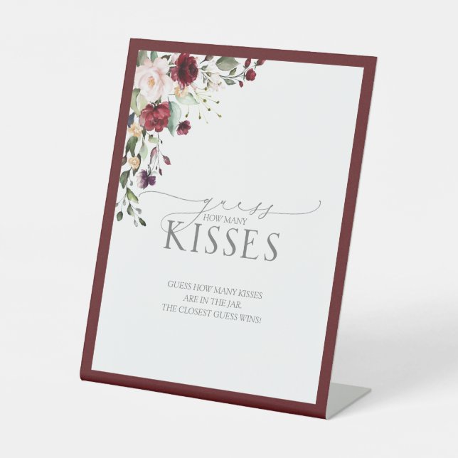 Elegante Burgund Wasserfarbenflora Wie viele Küsse Sockelschild (Vorderseite)