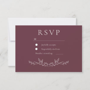 Elegante Burgunder Blatt Line Art Hochzeit  RSVP Karte