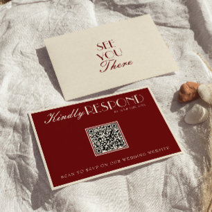 Elegante Burgunder-Creme-Altes-Geld-QR-Code-Hochze RSVP Karte