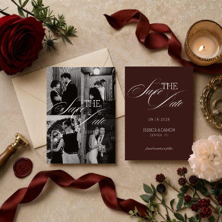 Elegante Burgunder-Creme-Klassische Fotoautomaten- Save The Date