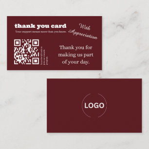 Elegante Burgunder-Dankeskarte mit QR-Code Visitenkarte