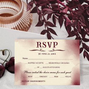 Elegante Burgunder Elfenbein Minimalistische Retro RSVP Karte