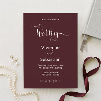 Elegante Burgunder Elfenbein Schrift Minimalistisc Einladung
