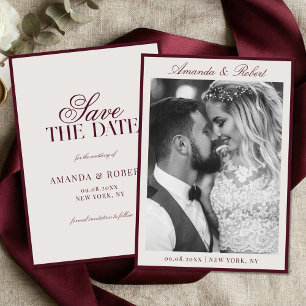 Elegante Burgunder-Foto-Hochzeit im Stil des alten Save The Date