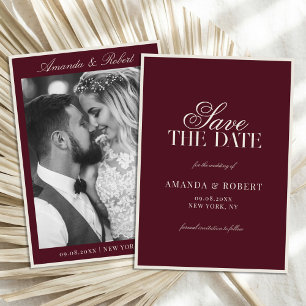 Elegante Burgunder-Foto-Hochzeit im Stil des alten Save The Date