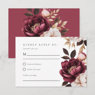 Elegante Burgunder-Gold-Blumen-Hochzeits-RSVP RSVP Karte