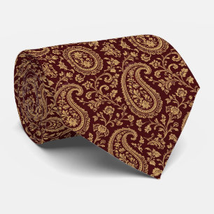 Elegante Burgunder-Gold-Paisley Krawatte