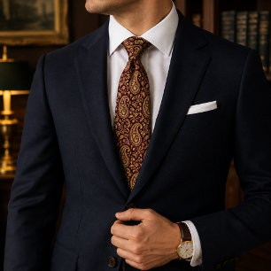 Elegante Burgunder-Gold-Paisley Krawatte
