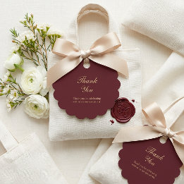 Elegante Burgunder-Gold-Schrift Hochzeits-Dankesch Geschenkanhänger