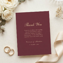 Elegante Burgunder-Gold-Schrift Minimalistische Ho Dankeskarte
