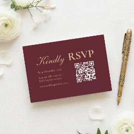 Elegante Burgunder-Goldene Hochzeits-RSVP mit QR-C RSVP Karte