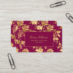 Elegante Burgunder-Goldene Hochzeitsplanerin Visitenkarte