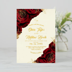 Elegante Burgunder-Goldfolie-Rote-Rosen-Hochzeit Folieneinladung