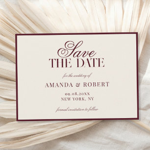 Elegante Burgunder-Hochzeit im Stil des alten Geld Save The Date